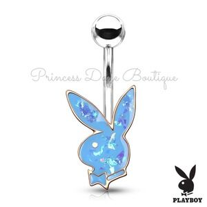 Playboy Bunny Belly Button Ring Rose Gold Blue Opal Navel Piercing